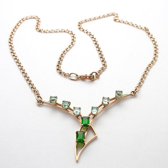 Vintage 14K Gold Chrome Diopside & Beryl Gemstone Necklace w Appraisal Report - Picture 4 of 9